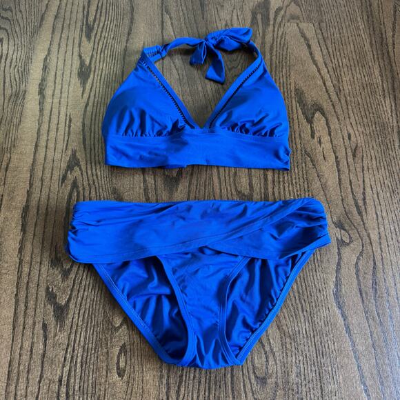 Bleu Rod Beattie Royal Blue Bikini 2PC Set Size 8 Halter Top Hipster Swim Suit - Picture 1 of 9